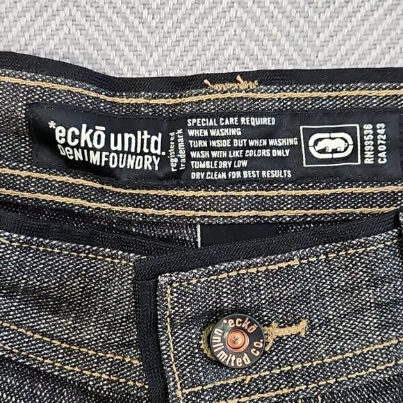 Ecko Unltd Jeans Size 38 Black Baggy Fit Y2K Contrast Grunge Skater Y2k Style AU - Picture 14 of 16